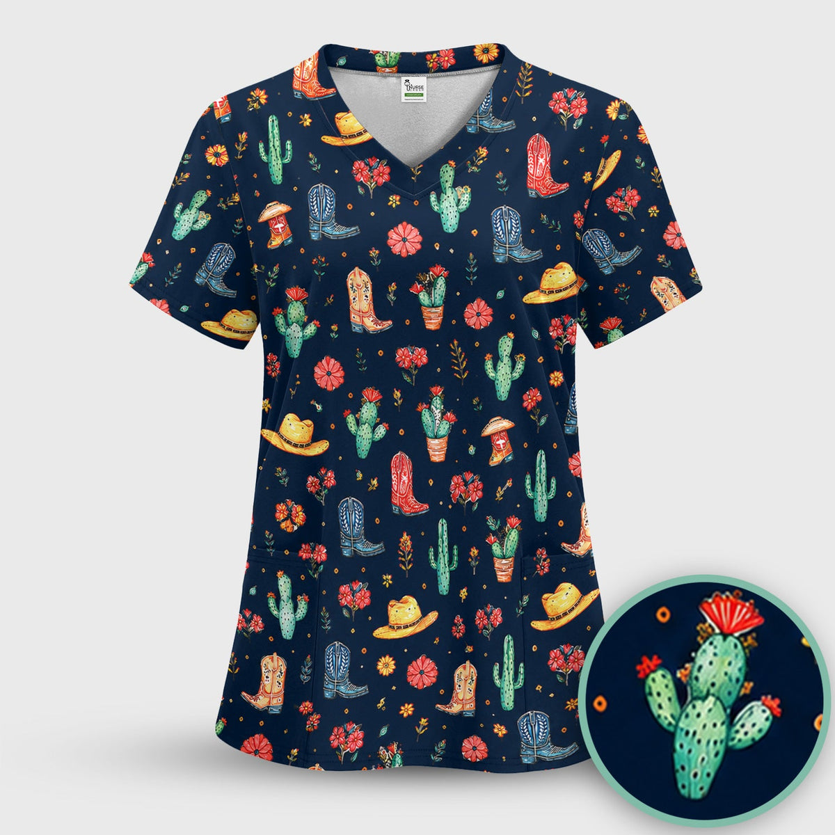 Whimsical Western Cactus Boots Nurse Scrub Set