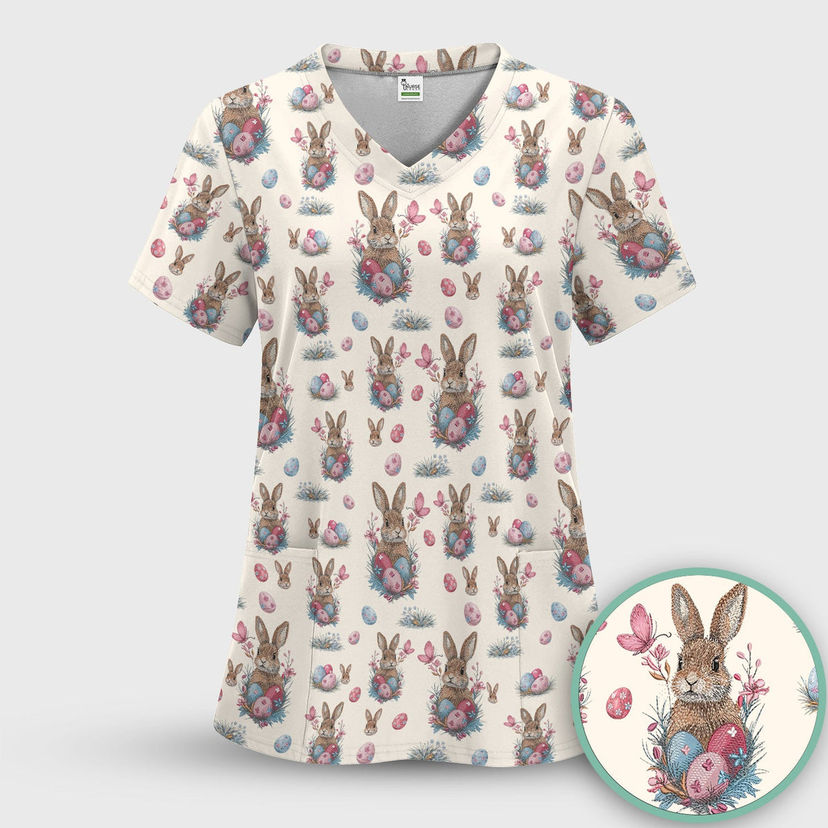 Pastel Easter Bunny Nest Nurse Scrub Set