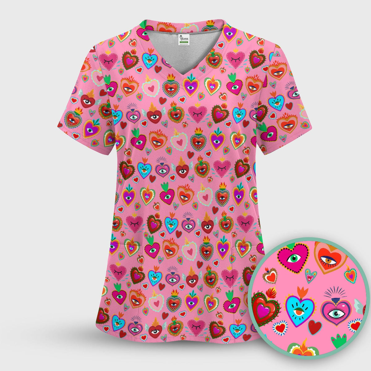 Valentine Colorful Sacred Heart Nurse Scrub Set
