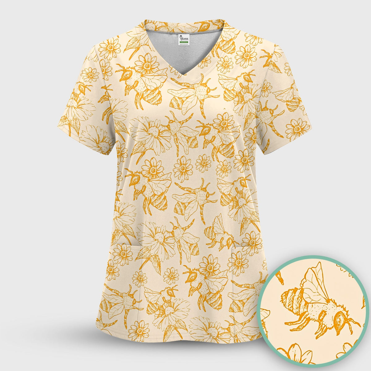 Honey Bee Flower Sketch Nurse Scrub Set