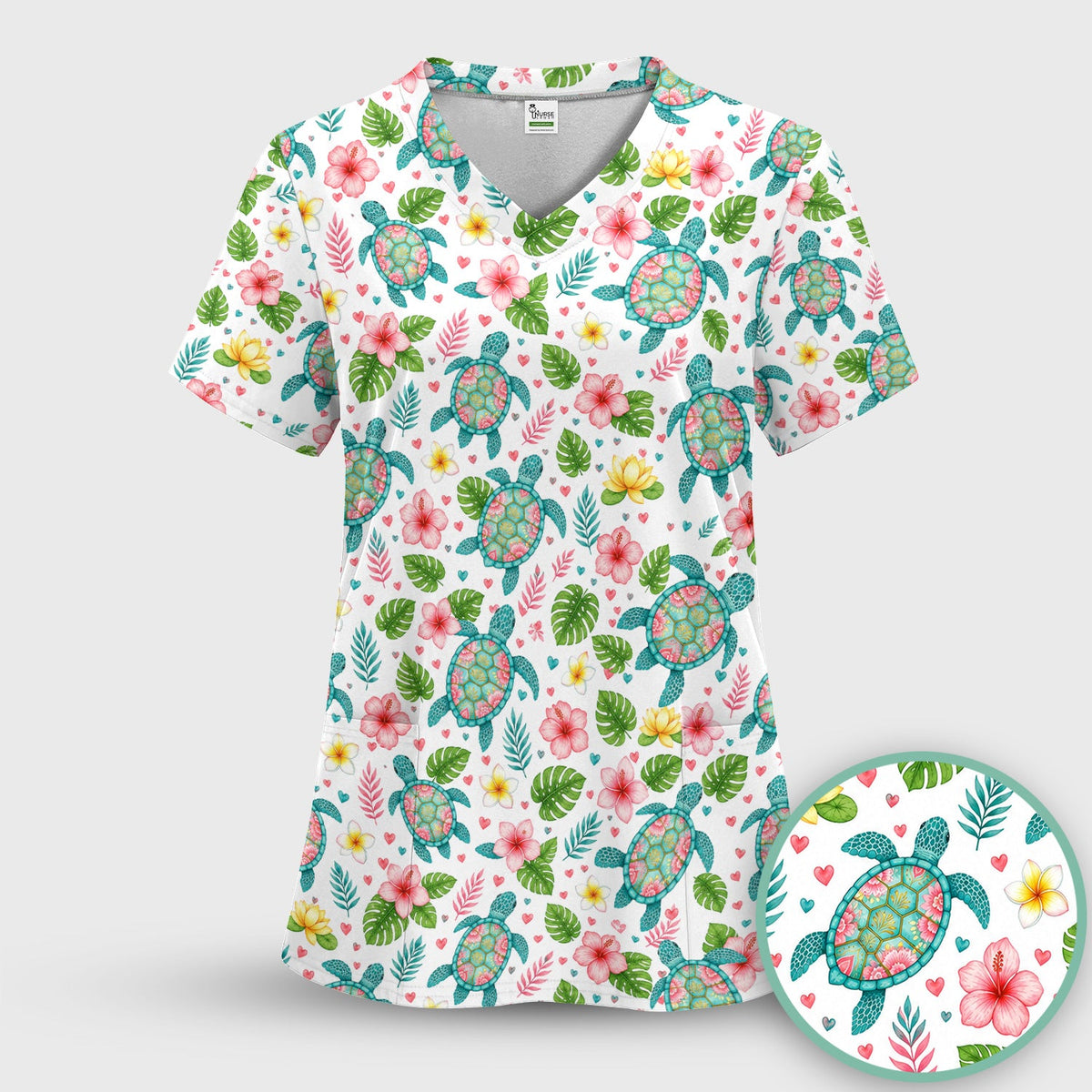 Tropical Sea Turtle Floral Nurse Scrub Set