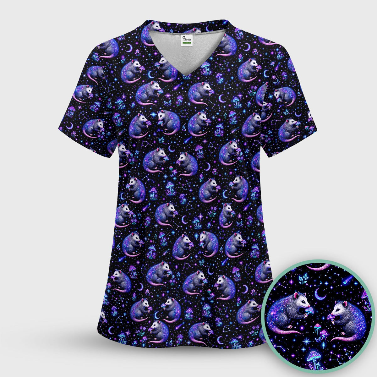 Celestial Purple Opossum Mushroom Nurse Scrub Set