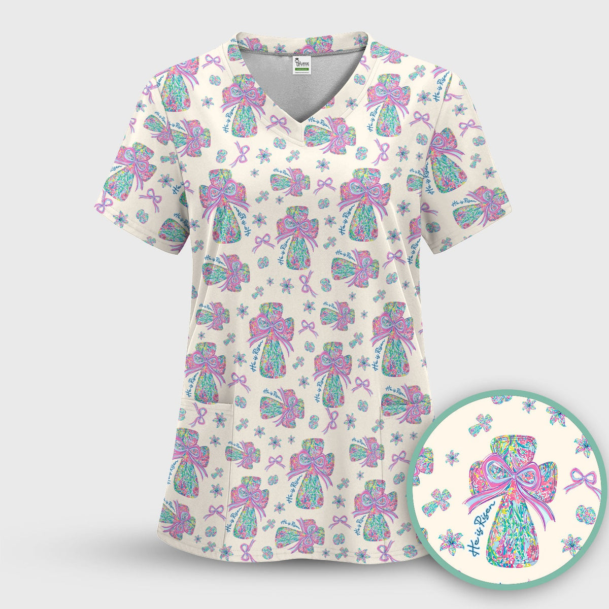Colorful Bow Nurse Scrub Set