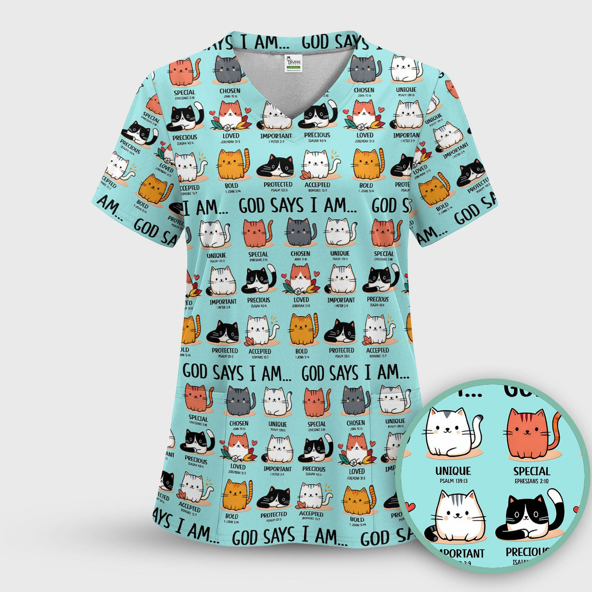 Cat God Says I Am Nurse Scrub Top