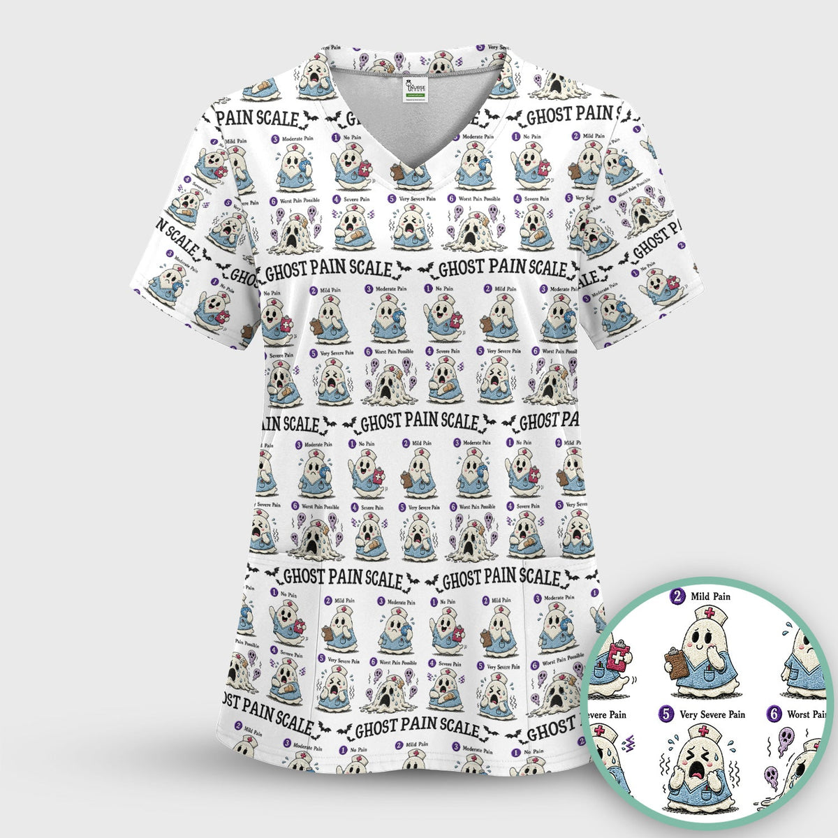 Ghost Pain Scale Nurse Scrub Top