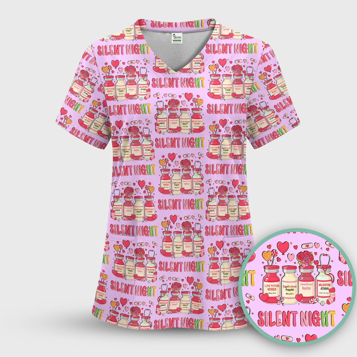 Valentine Silent Night Love Nurse Scrub Top