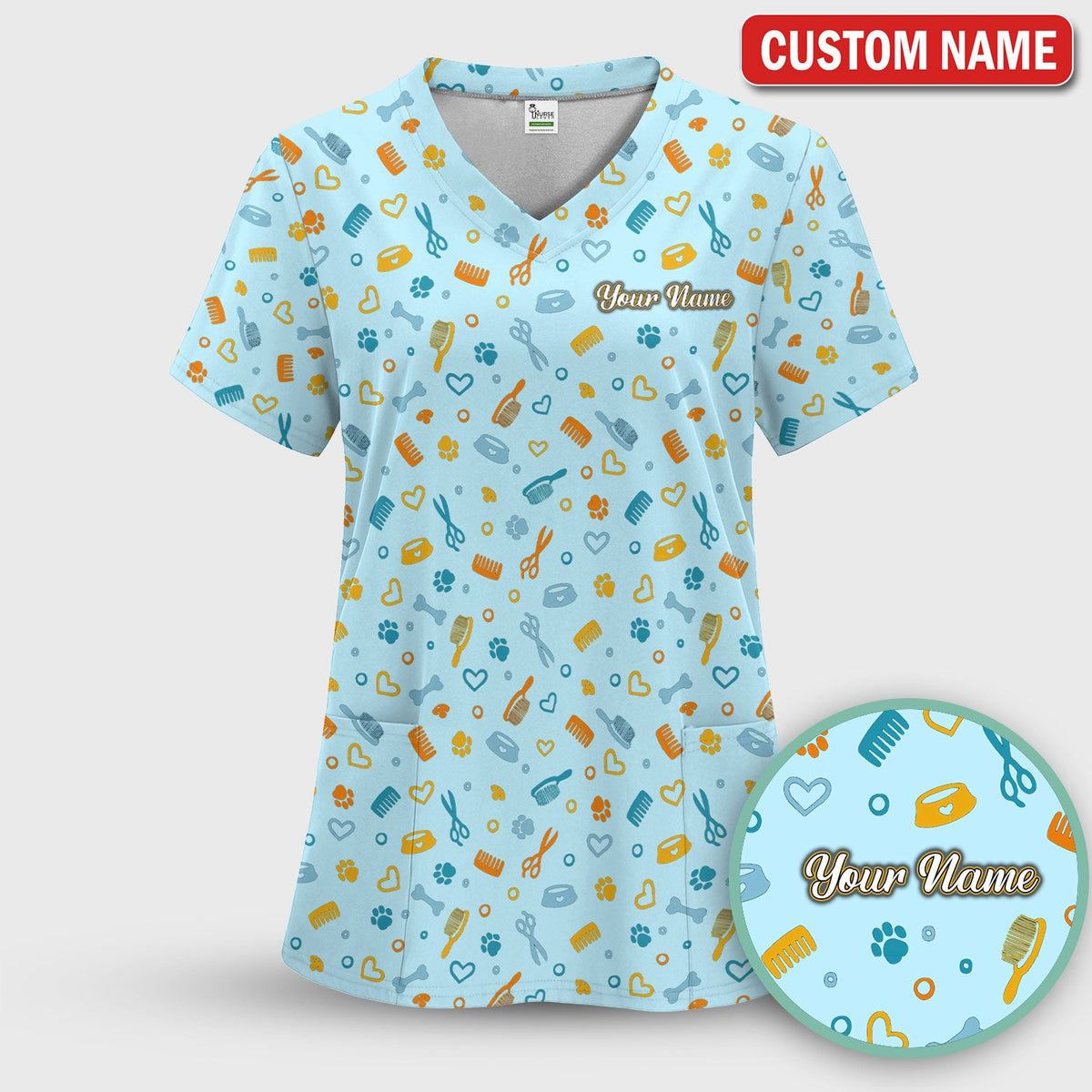 Personalized Dog Cat Grooming Nurse Scrub Set