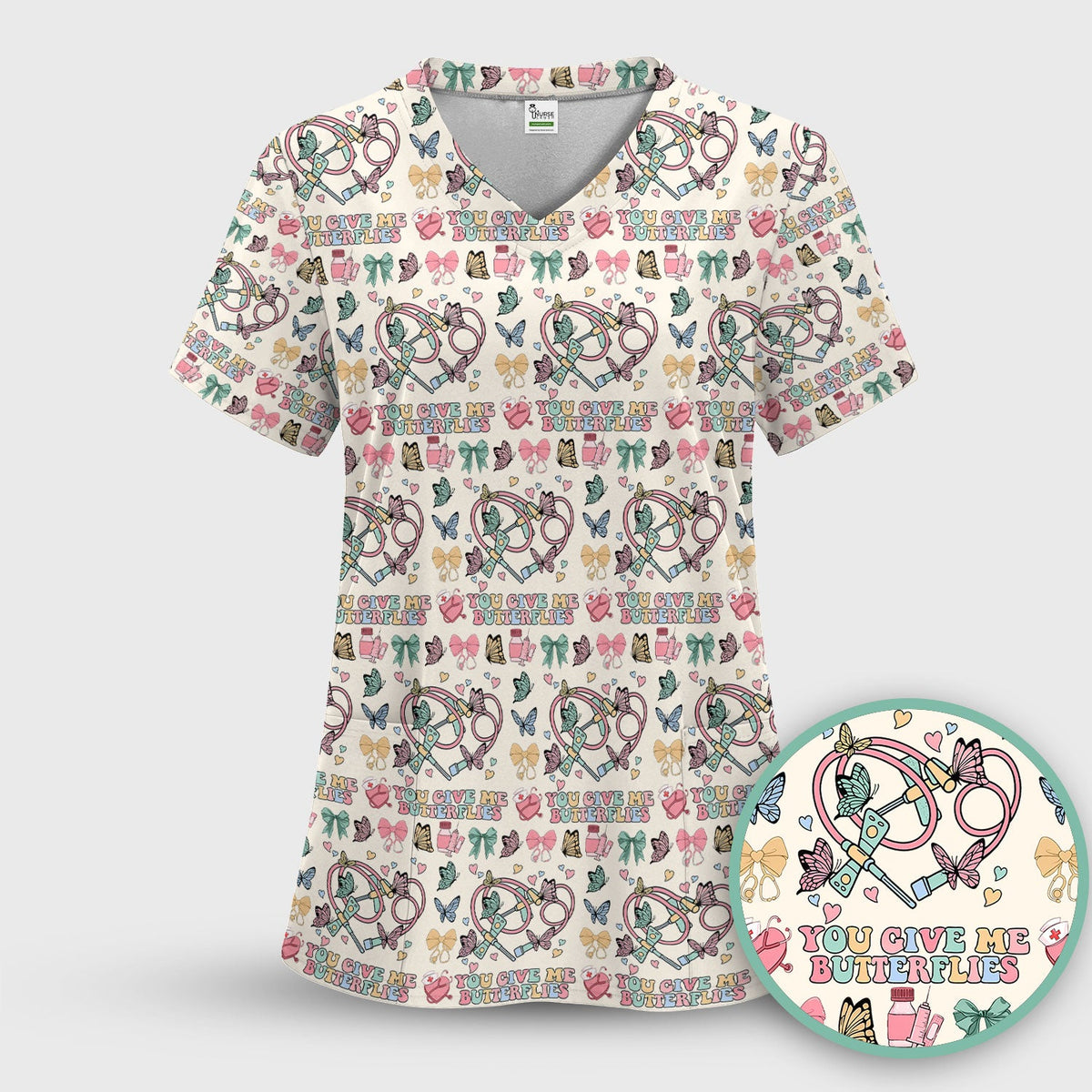 Butterfly Heart Nurse Scrub Top - Valentines Day Gift