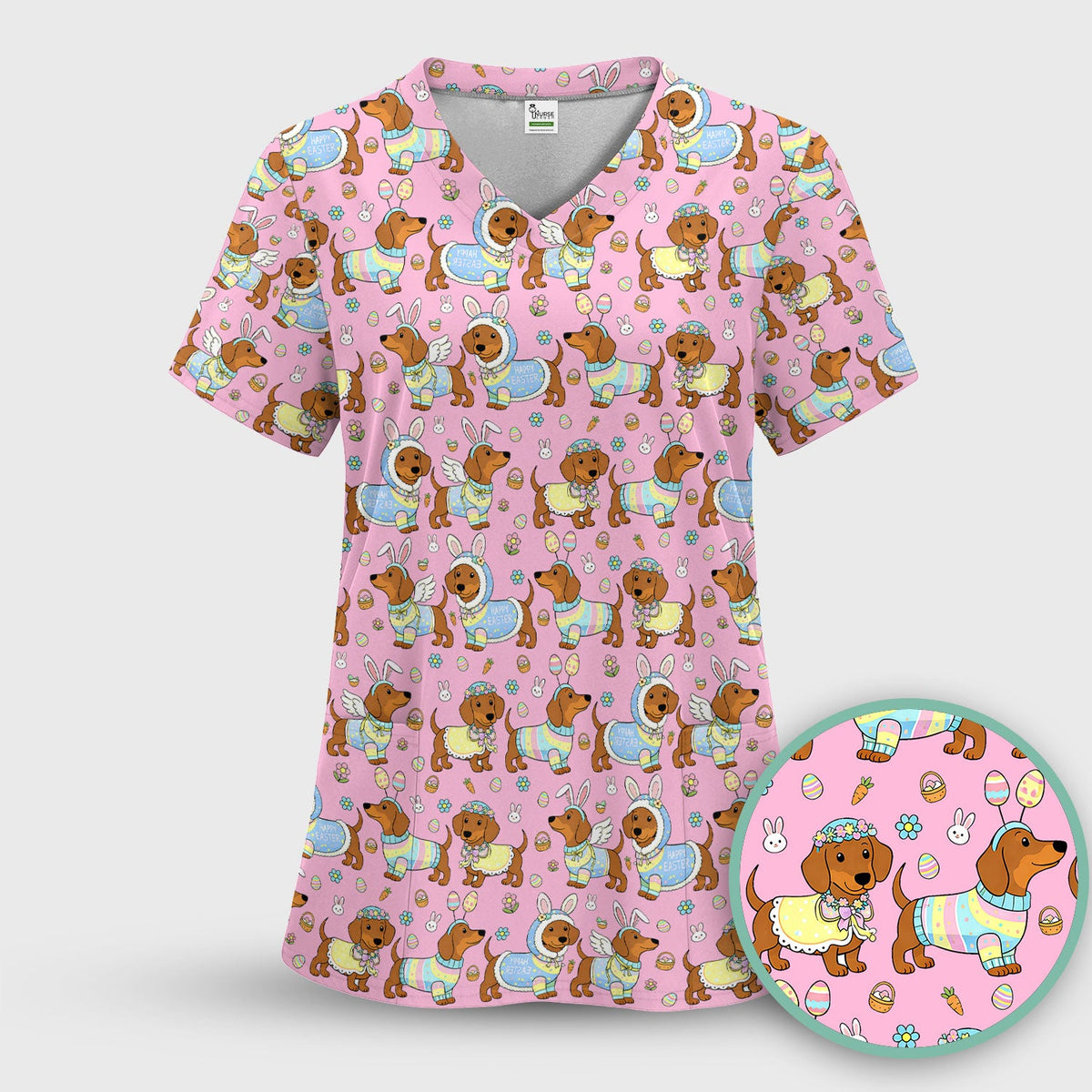Dachshund Bunny Nurse Scrub Set - Easter Gift