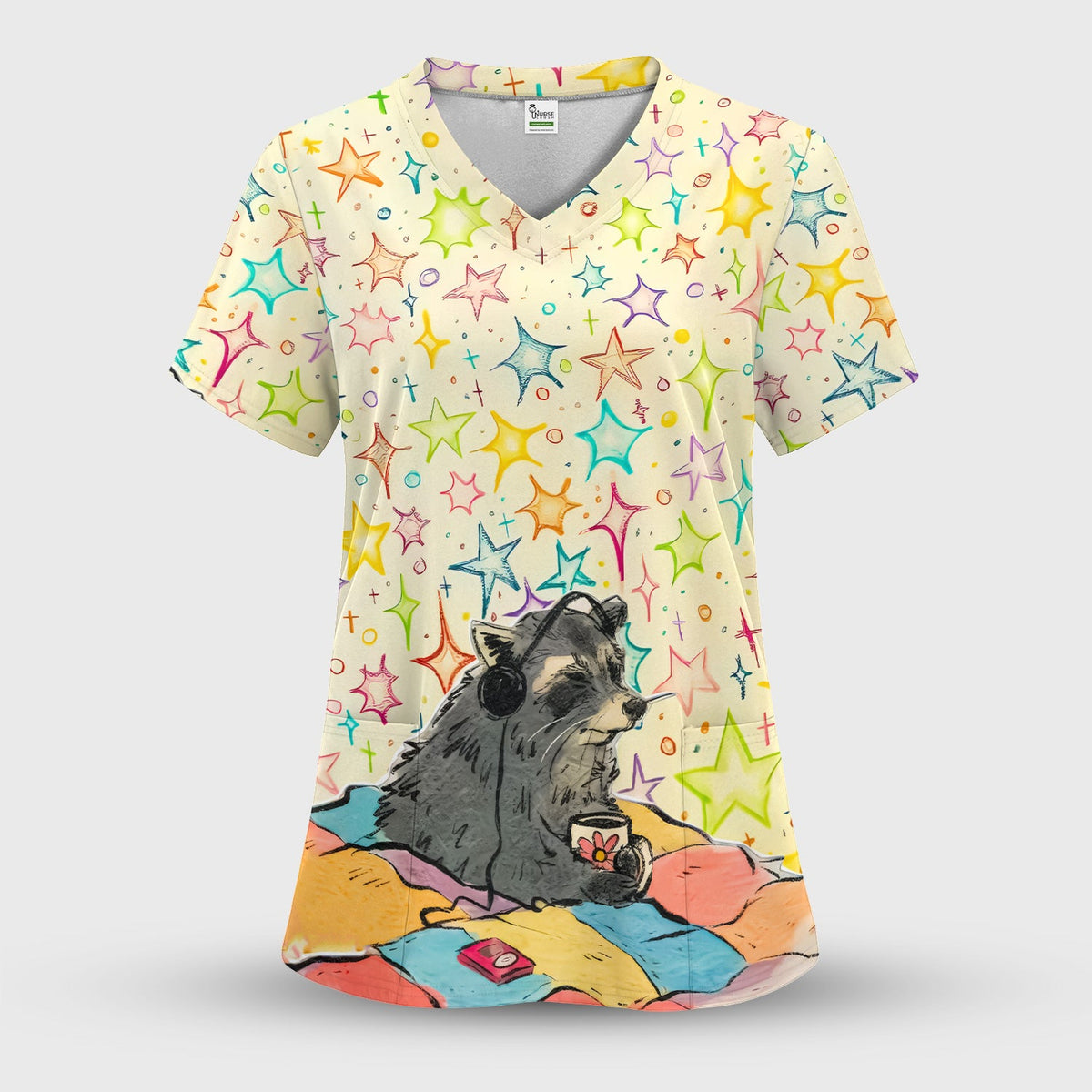 Chill Raccoon Starry Music Nurse Scrub Top
