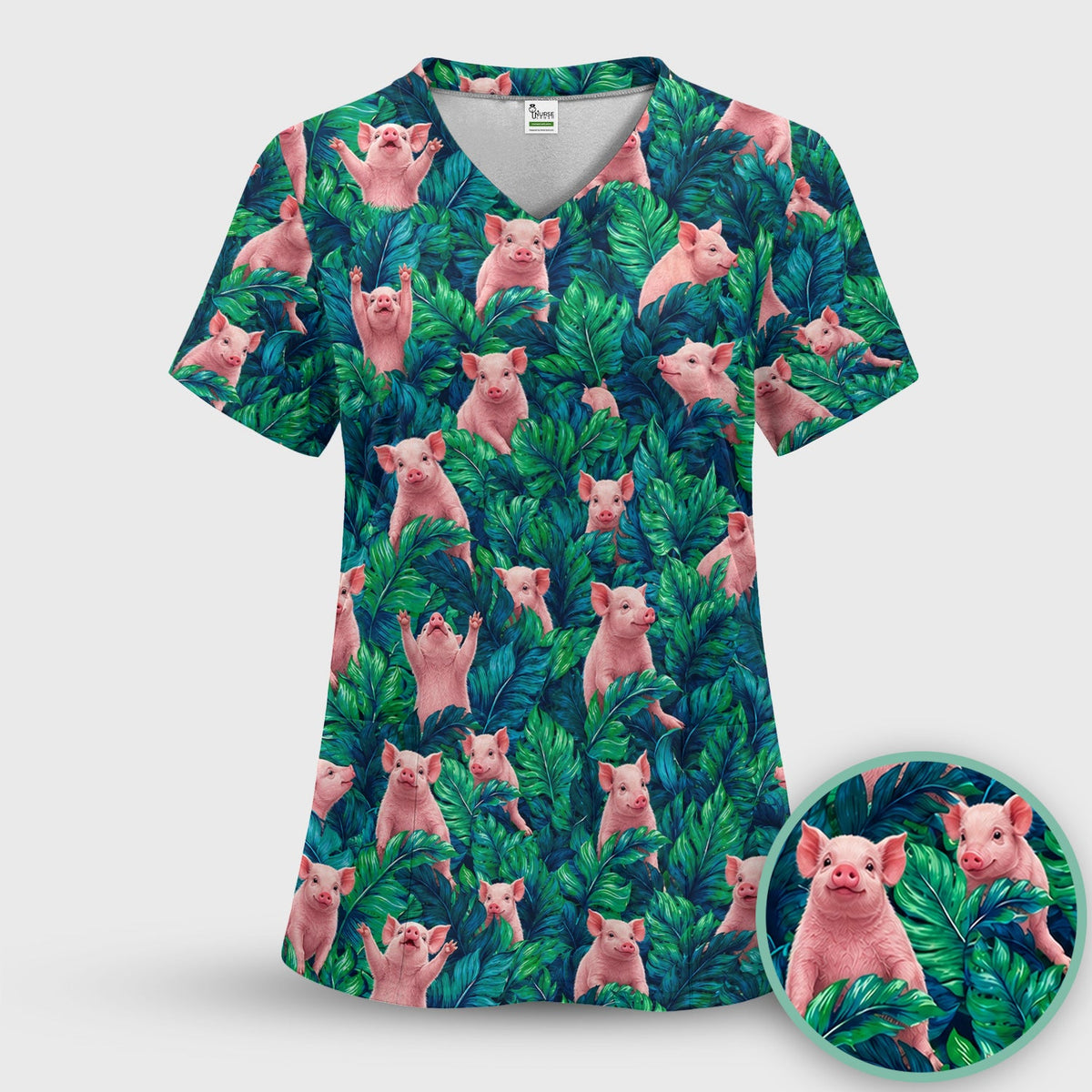 Piglet Jungle Leaves Nurse Scrub Set