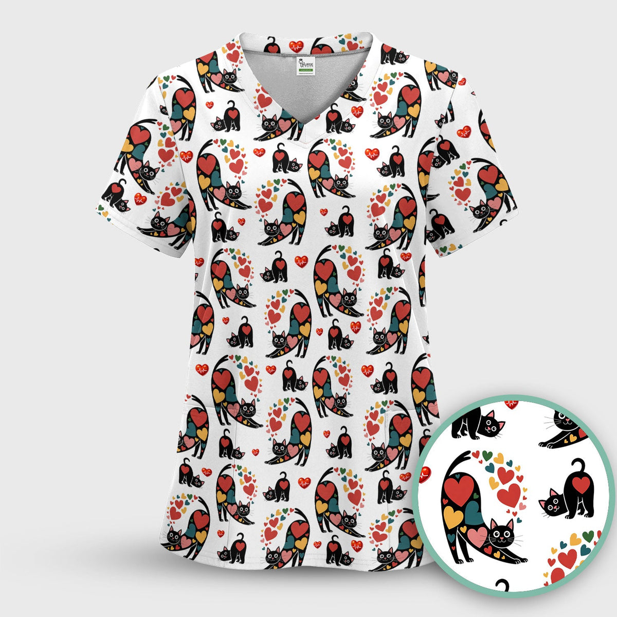 Cat Valentine Heart Nurse Scrub Set
