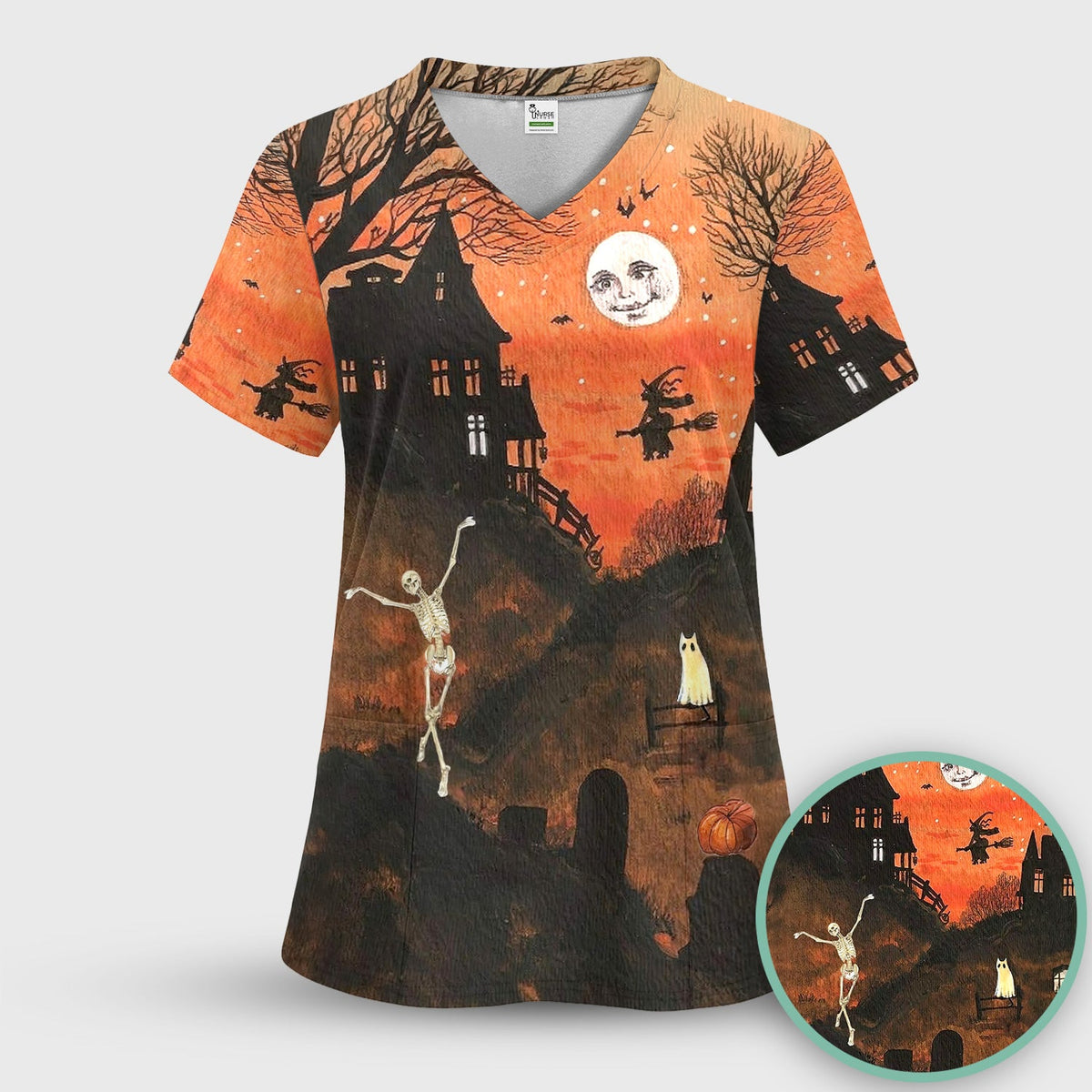Haunted House Nurse Scrub Top - Halloween Gift