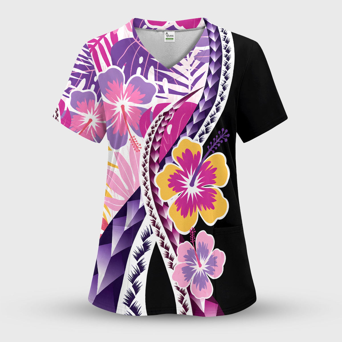Tropical Hibiscus Leaf Nurse Scrub Set