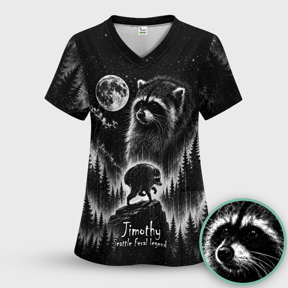 Moonlit Jimothy Raccoon Forest Nurse Scrub Top