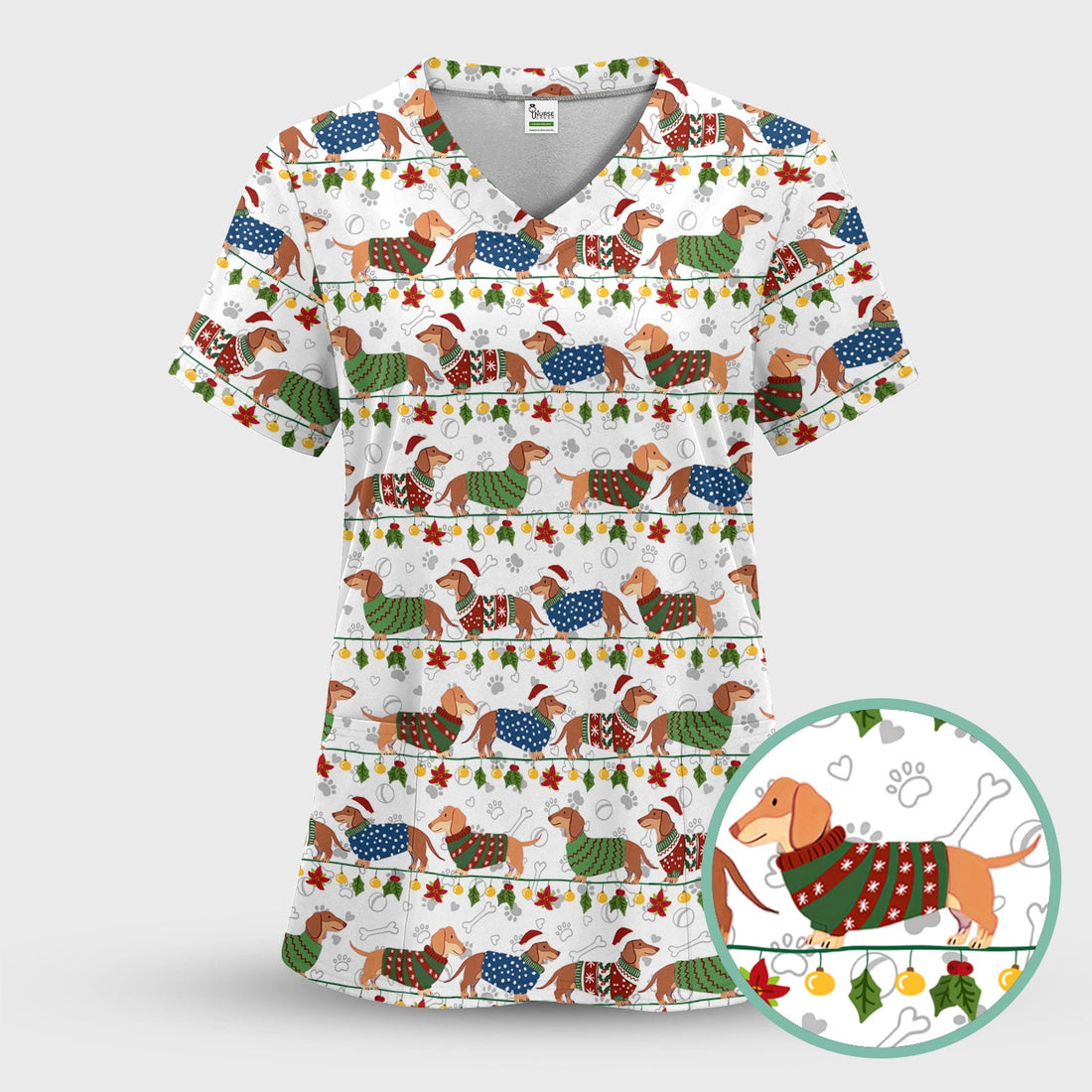 Wiener Sausage Dog Nurse Scrub Top - Christmas Gift
