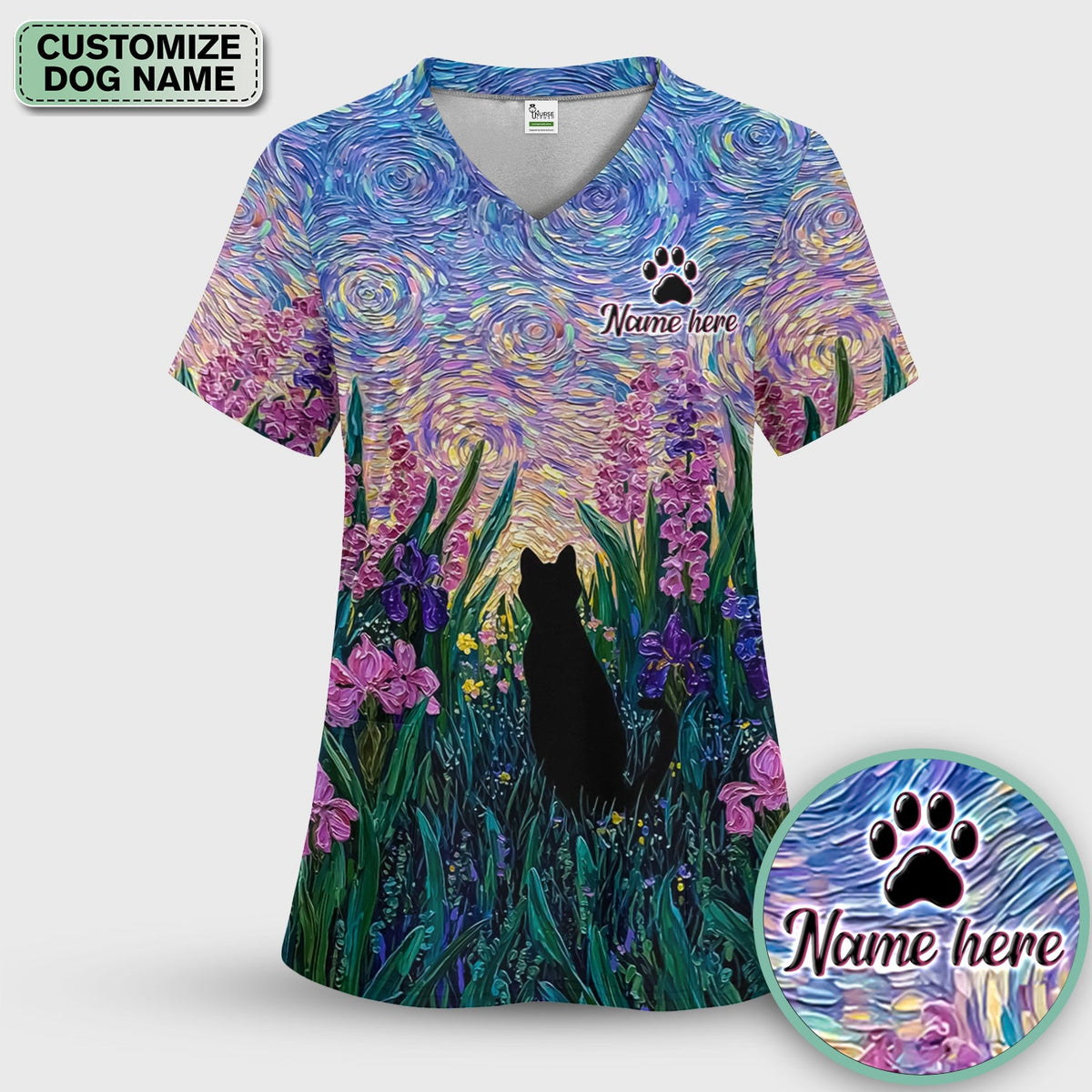 Personalized Starry Sky Cat Nurse Scrub Top