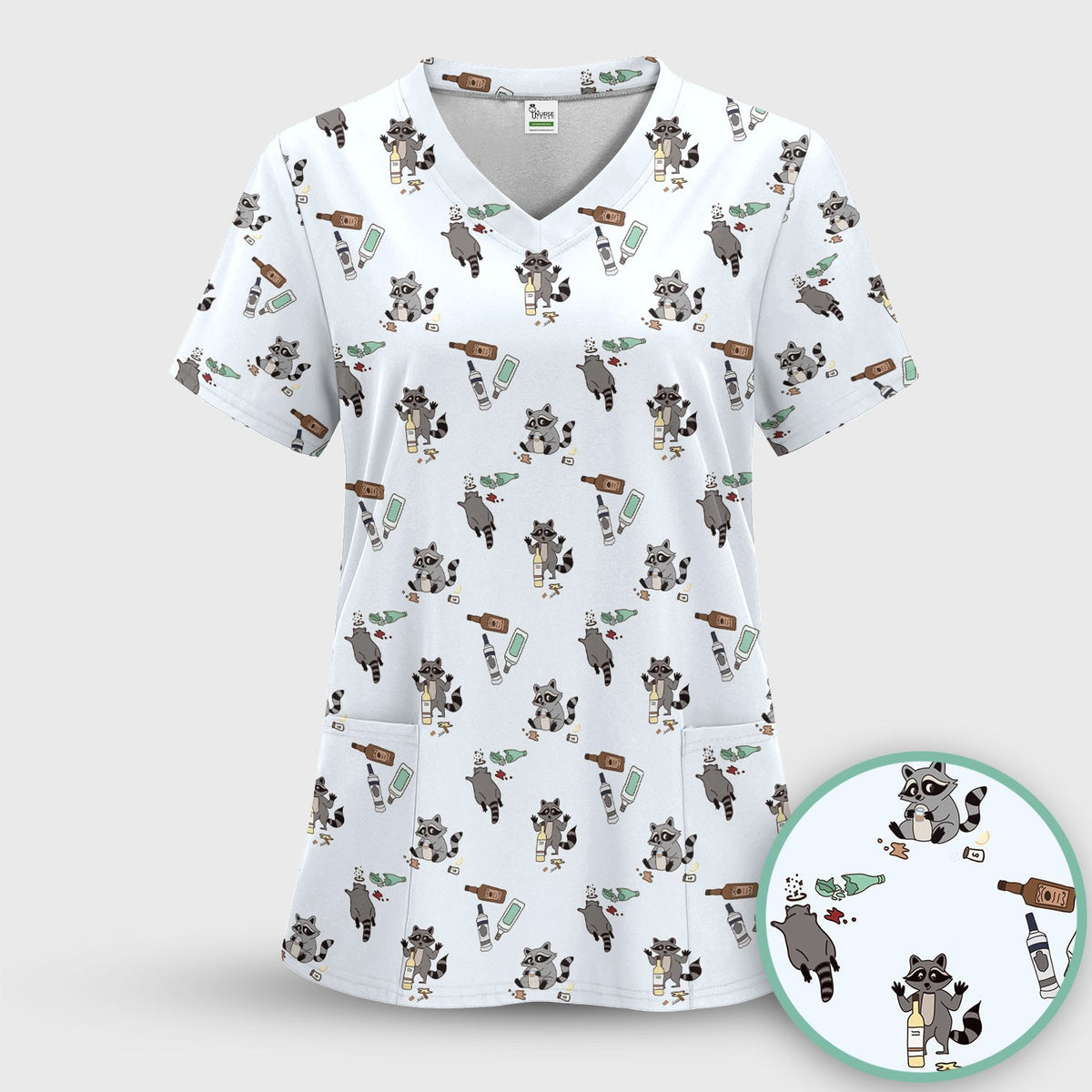 Messy Drunk Raccoon Nurse Scrub Top