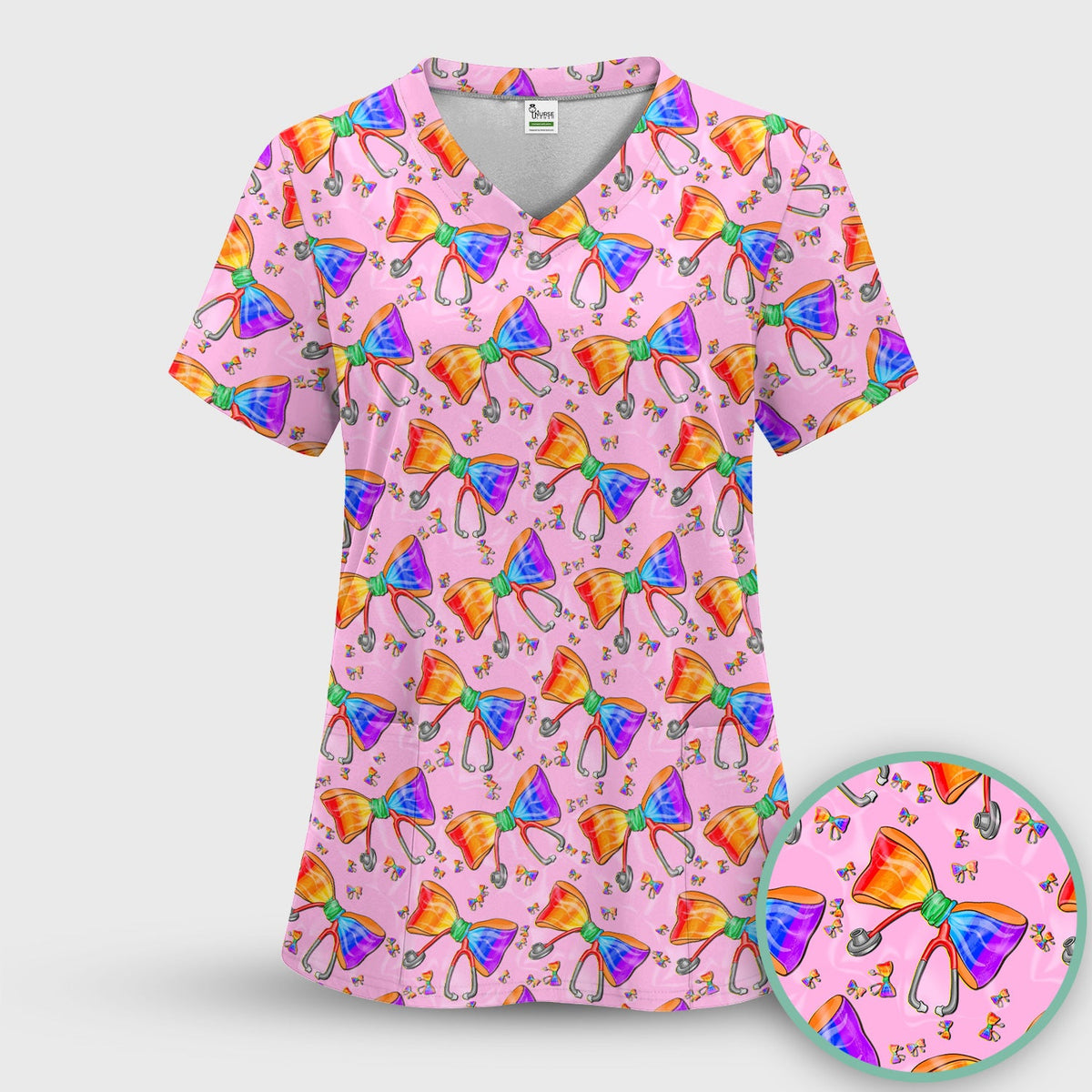Colorful Rainbow Bow Stethoscope Nurse Scrub Set