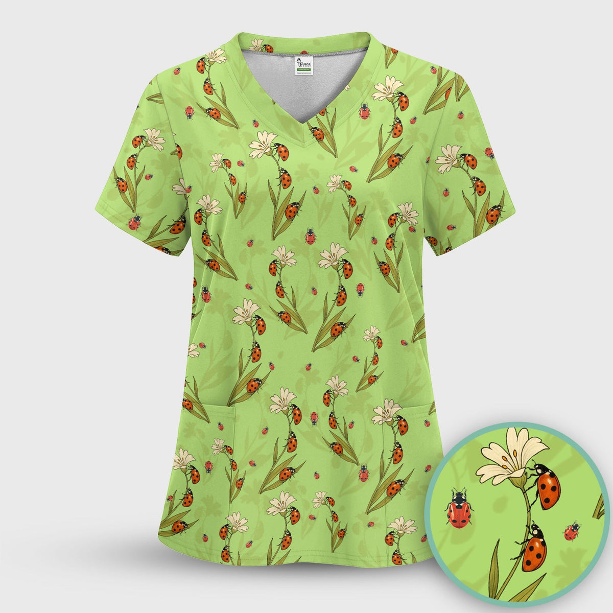 Fresh Daisy Ladybug Garden Nurse Scrub Top
