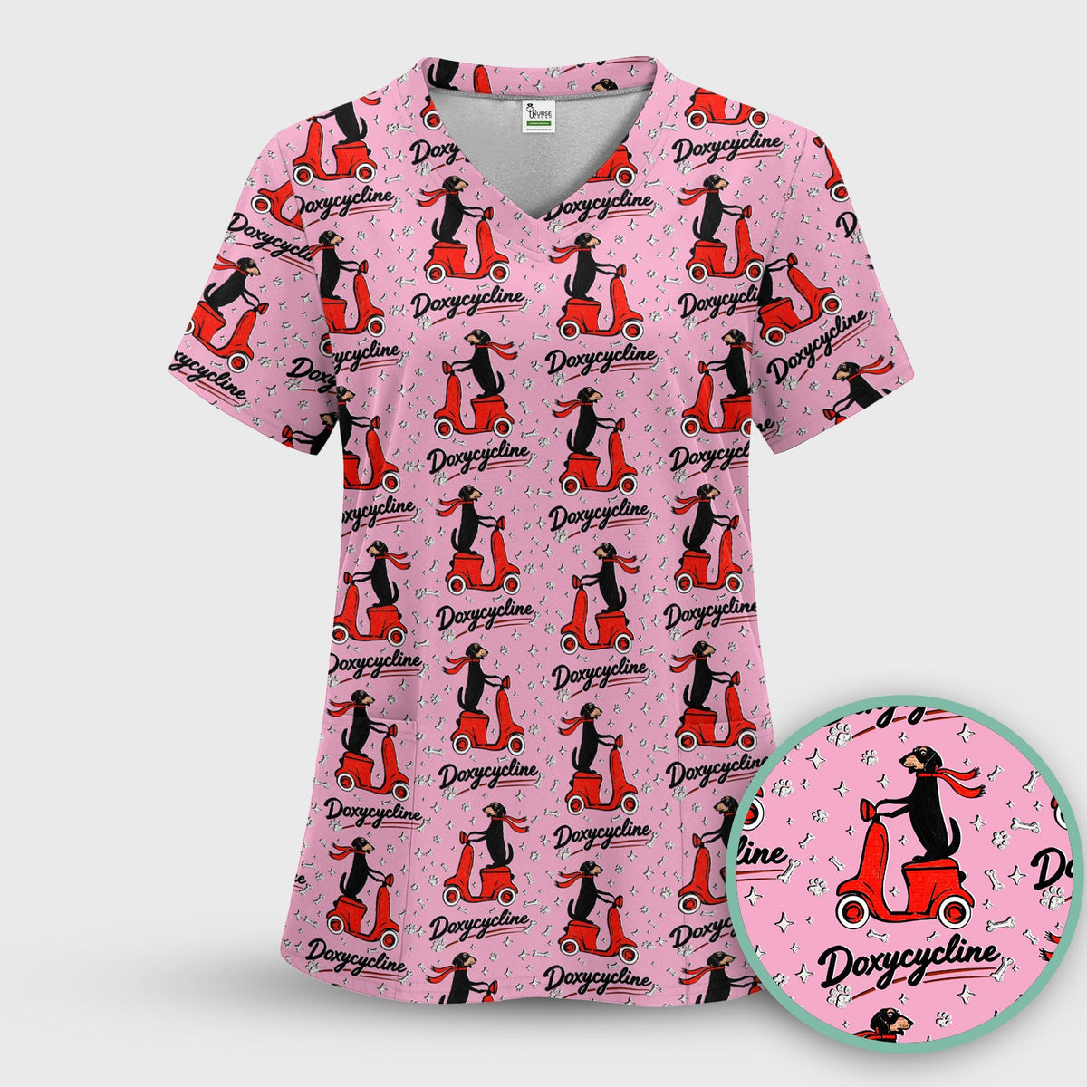 Dachshund Riding Scooter Nurse Scrub Set
