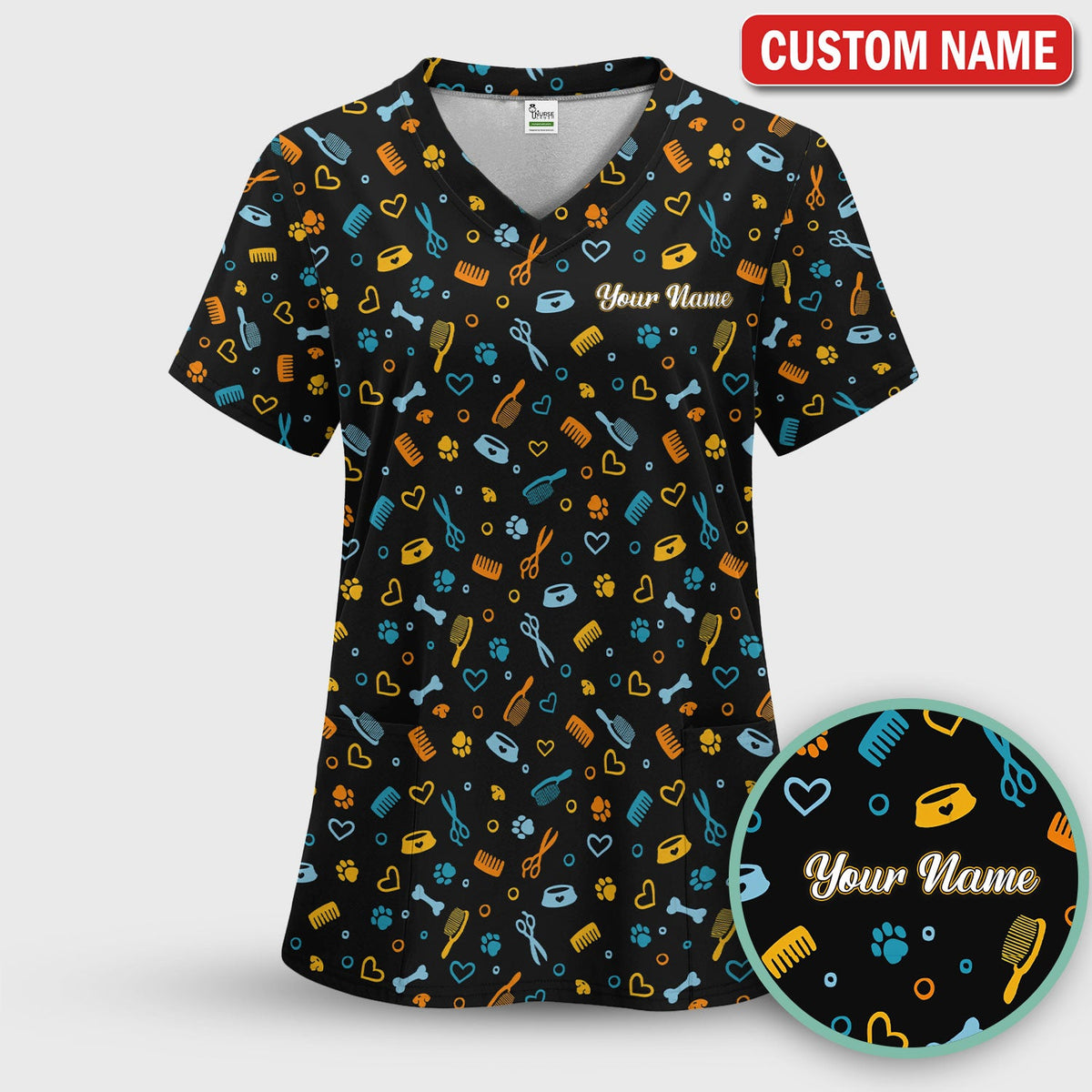 Personalized Dog Cat Grooming Nurse Scrub Set