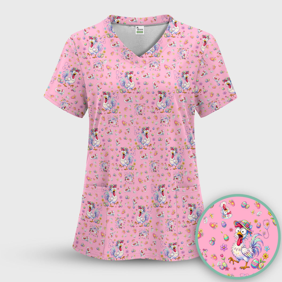Easter Chicken Nurse Scrub Set