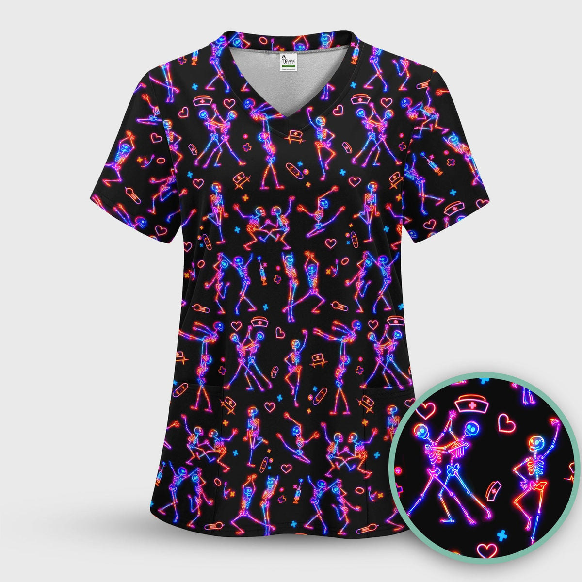 Neon Dancing Skeleton Nurse Scrub Set