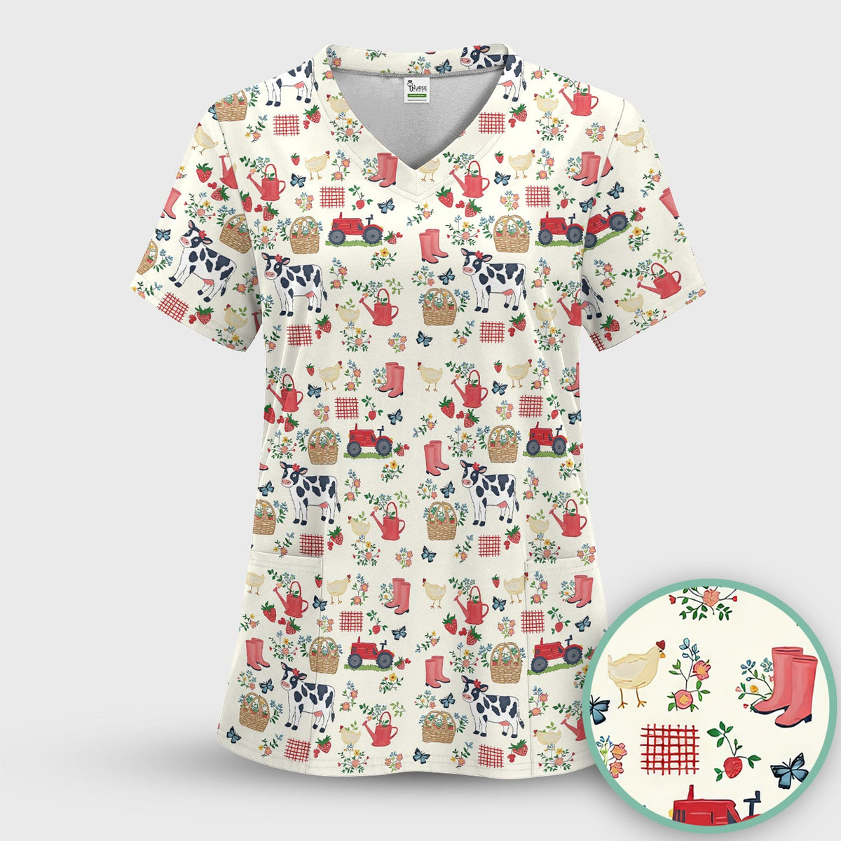 Cow Chicken Farm Nurse Scrub Set