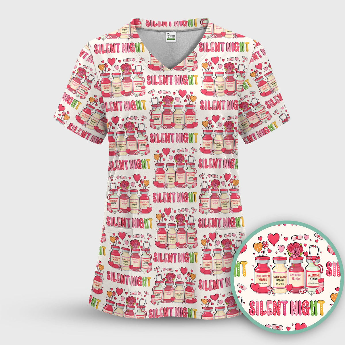 Valentine Silent Night Love Nurse Scrub Set