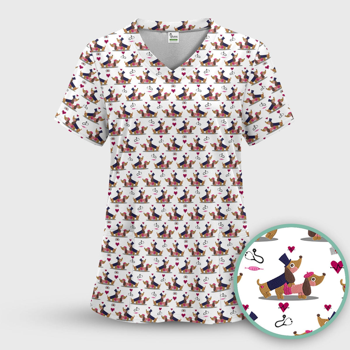 Dachshund Nurse Scrub Top - Valentines Day Gift
