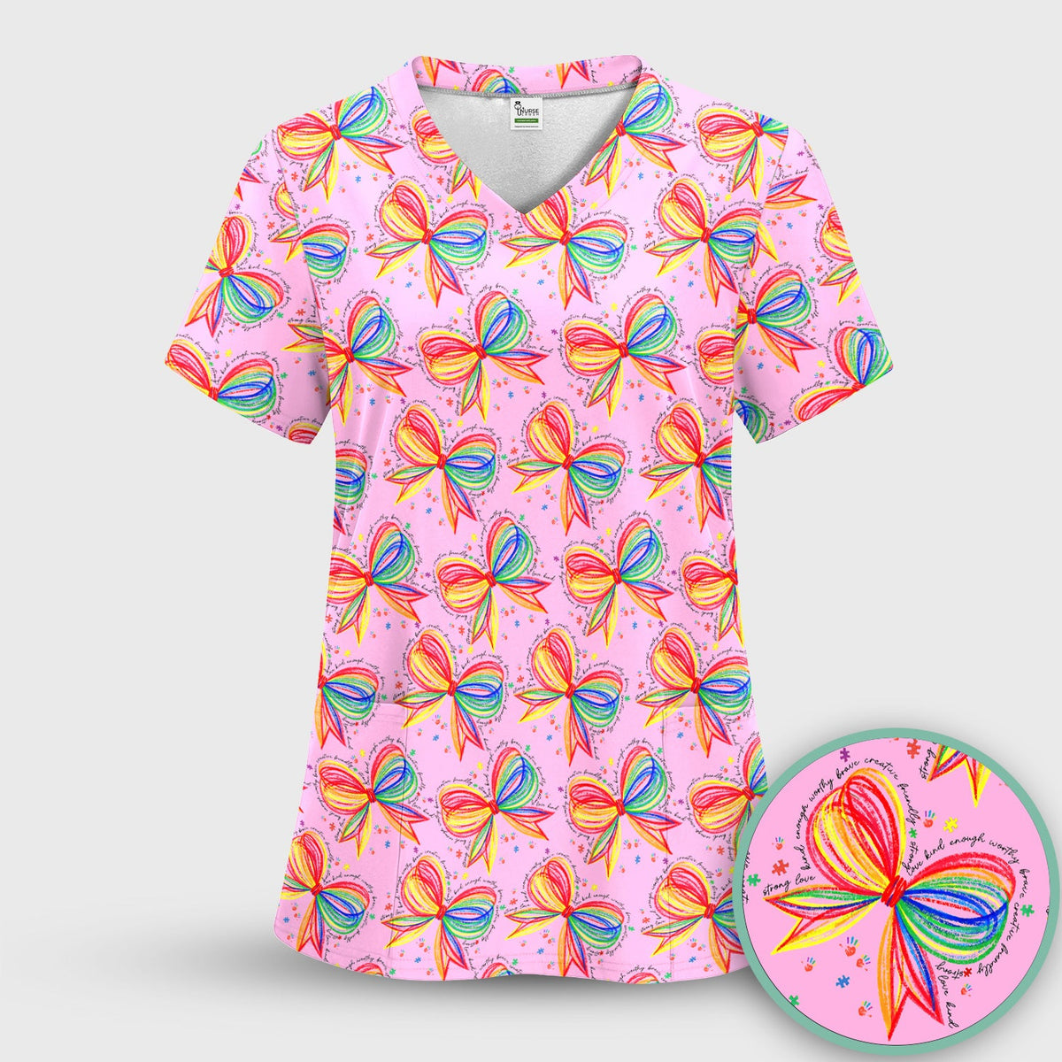 Colorful Rainbow Bow Nurse Scrub Set