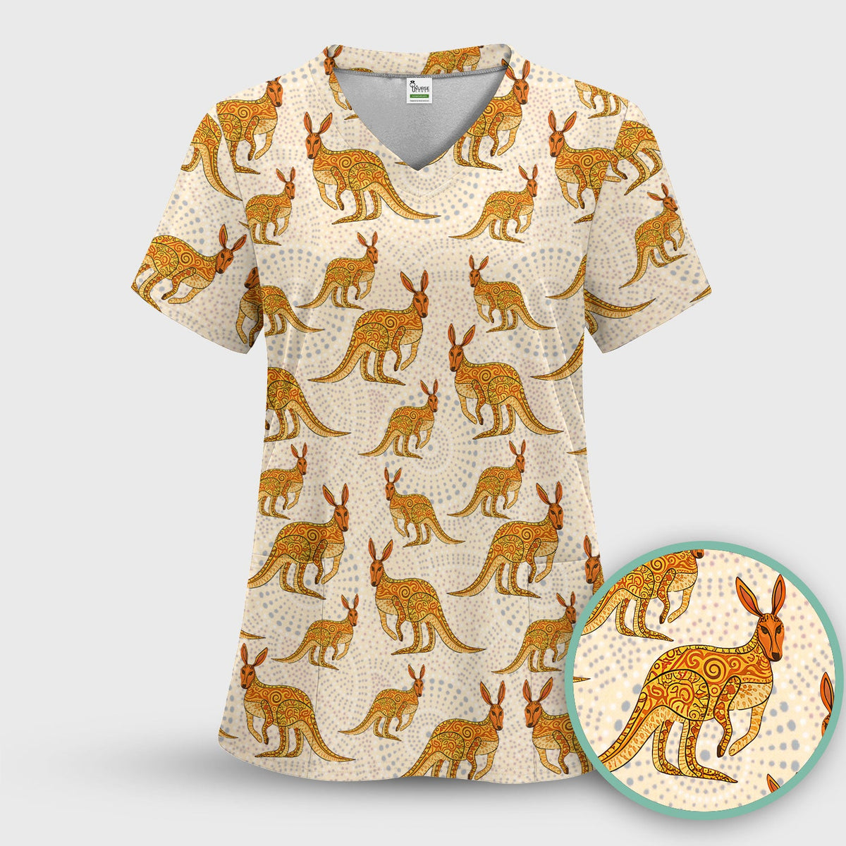 Australian Kangaroo Dot Art Nurse Scrub Top