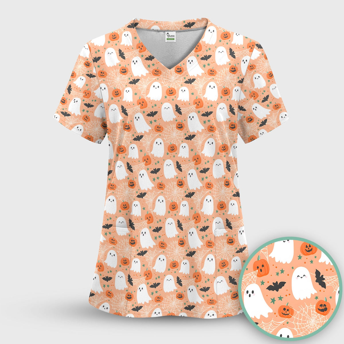 Halloween Ghost Pumpkin Nurse Scrub Top