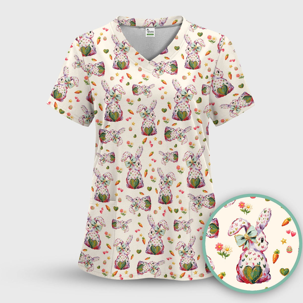 Pastel Bunny Easter Nurse Scrub Set