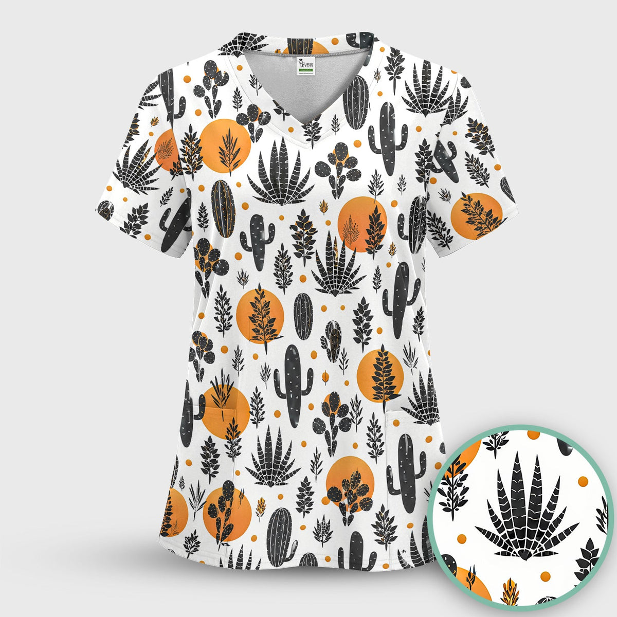 Desert Cactus Orange Sun Nurse Scrub Top