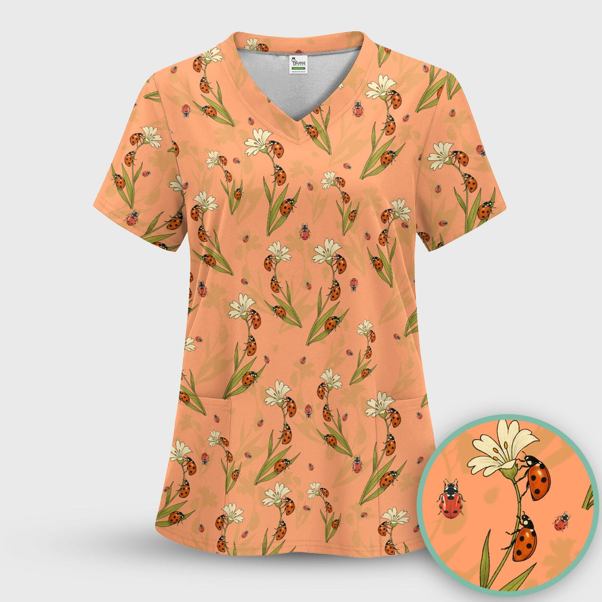 Fresh Daisy Ladybug Garden Nurse Scrub Top