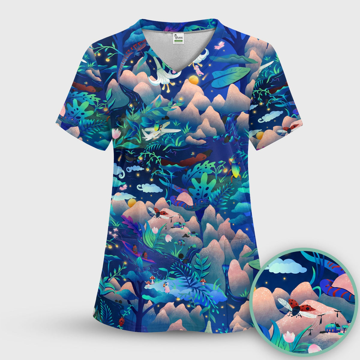 Whimsical Mountain Bug Nurse Scrub Top