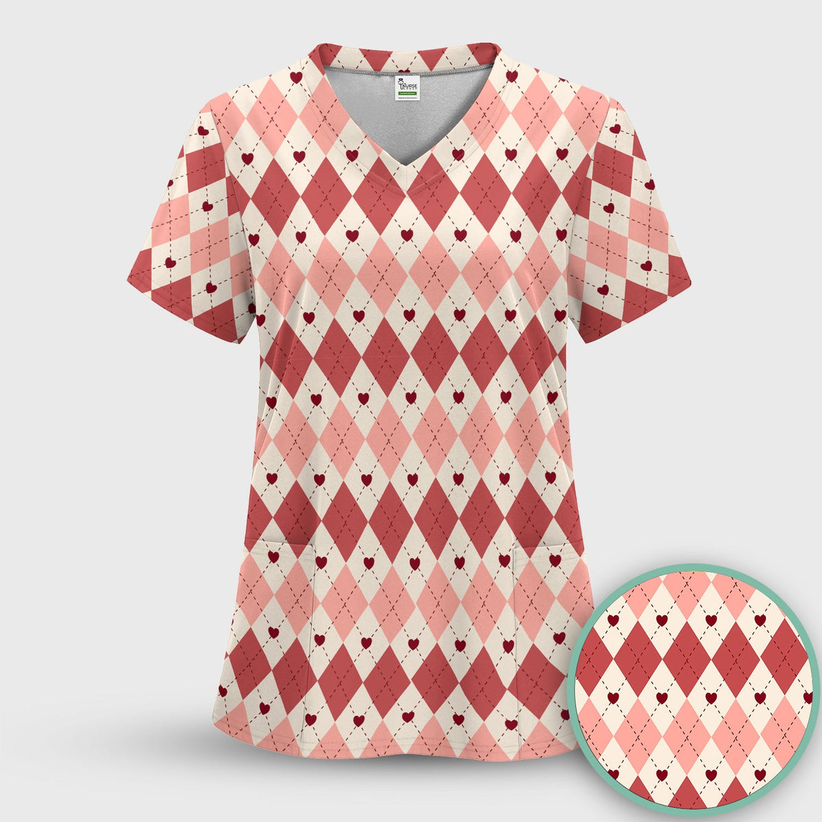 Red Argyle Plaid Nurse Scrub Top