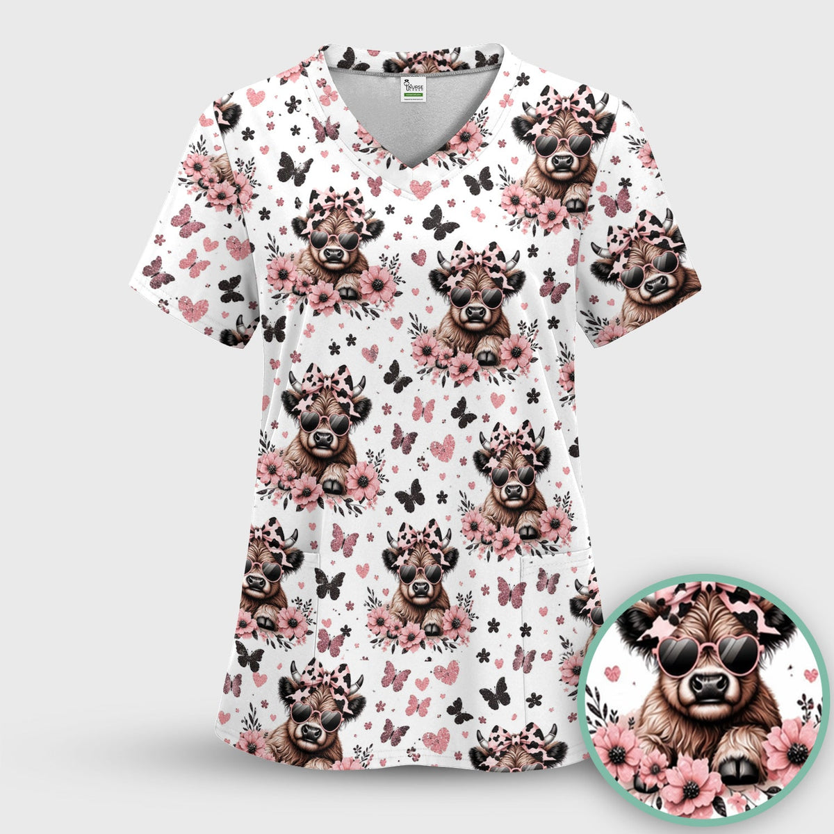 Cow Heart Sunglasses Nurse Scrub Top