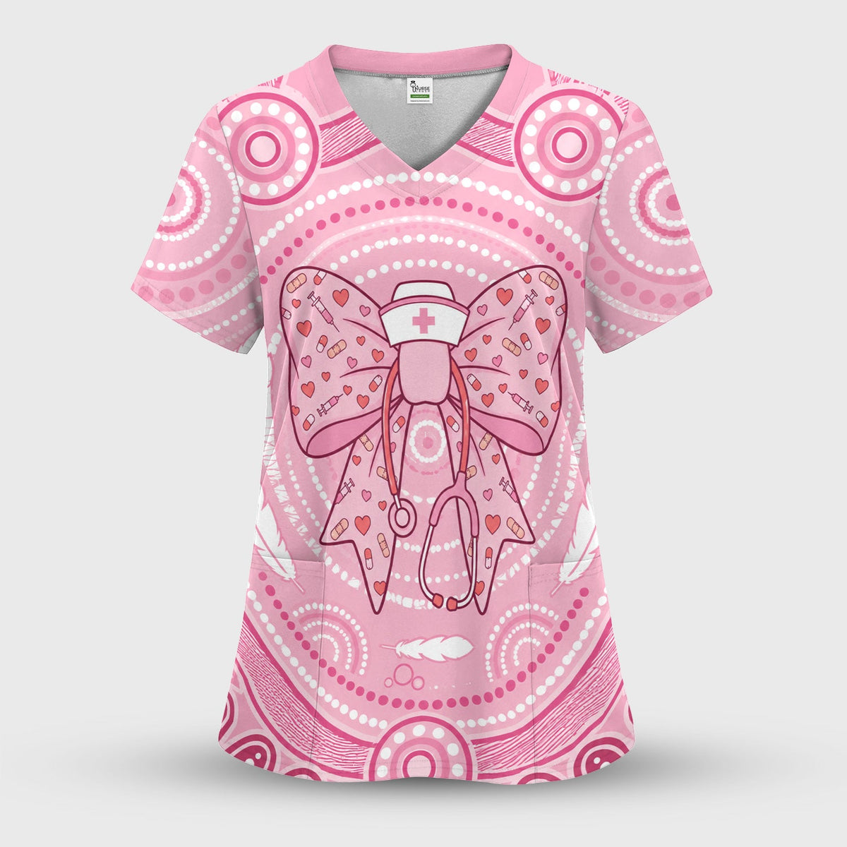 Pink Nurse Bow Stethoscope Scrub Set