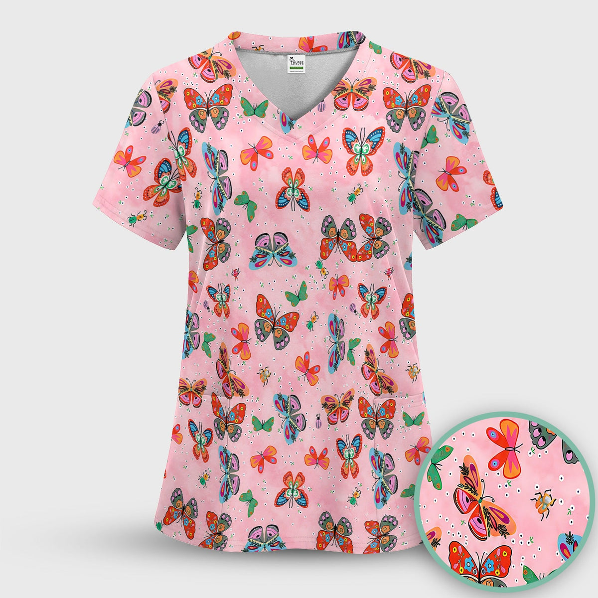 Colorful Butterfly Garden Nurse Scrub Set