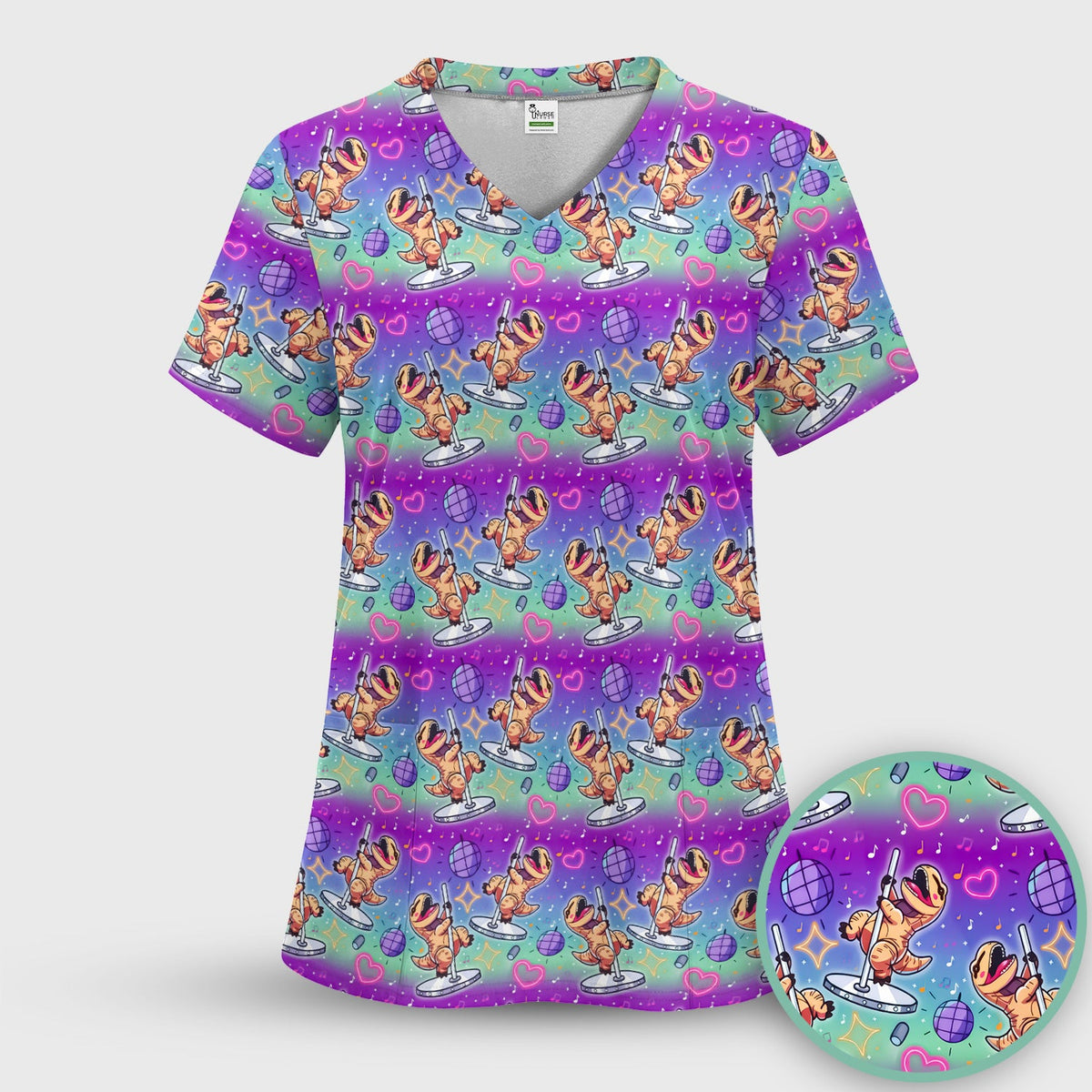 Dancing Dinosaur Disco Nurse Scrub Set