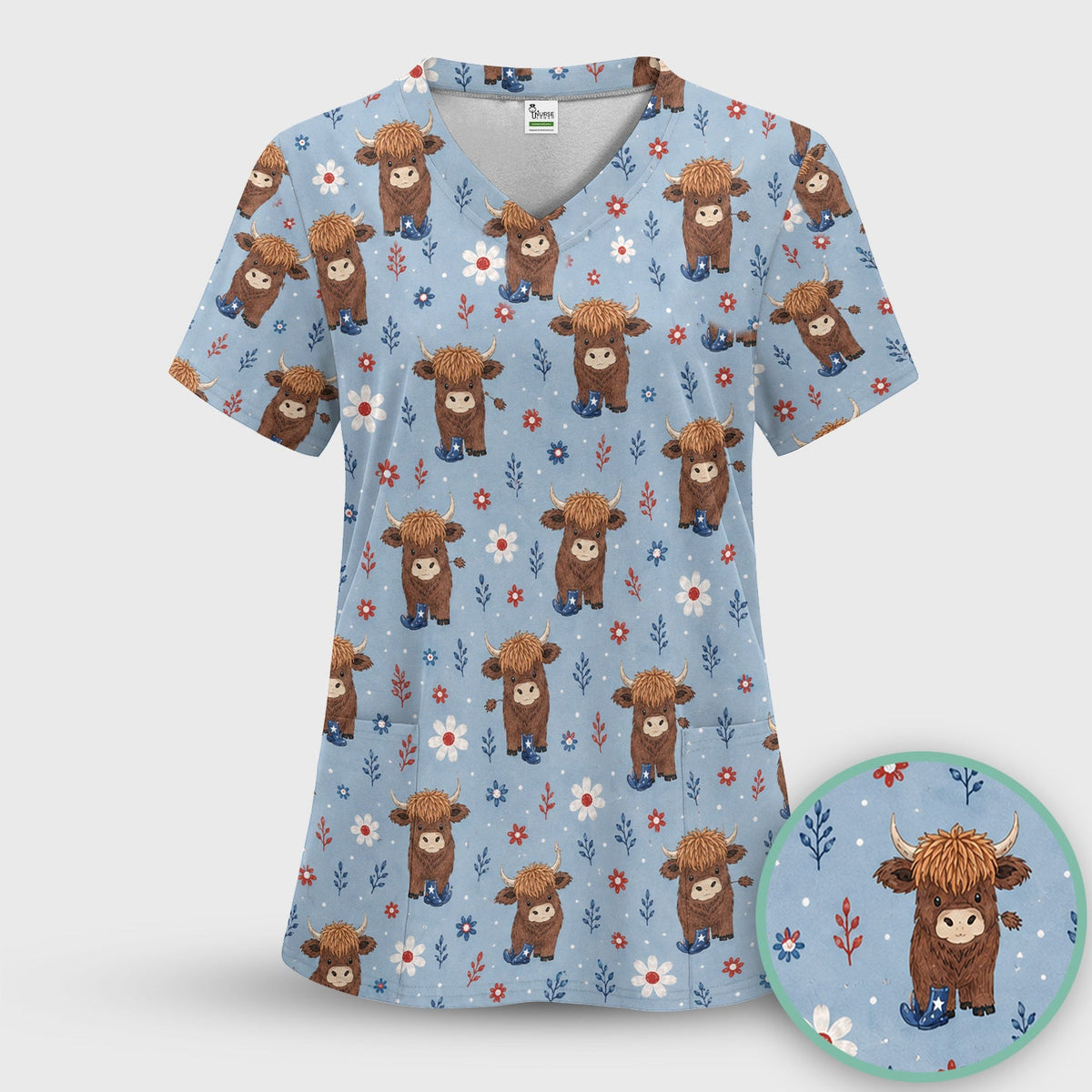 Floral Cowboy Boots Nurse Scrub Set