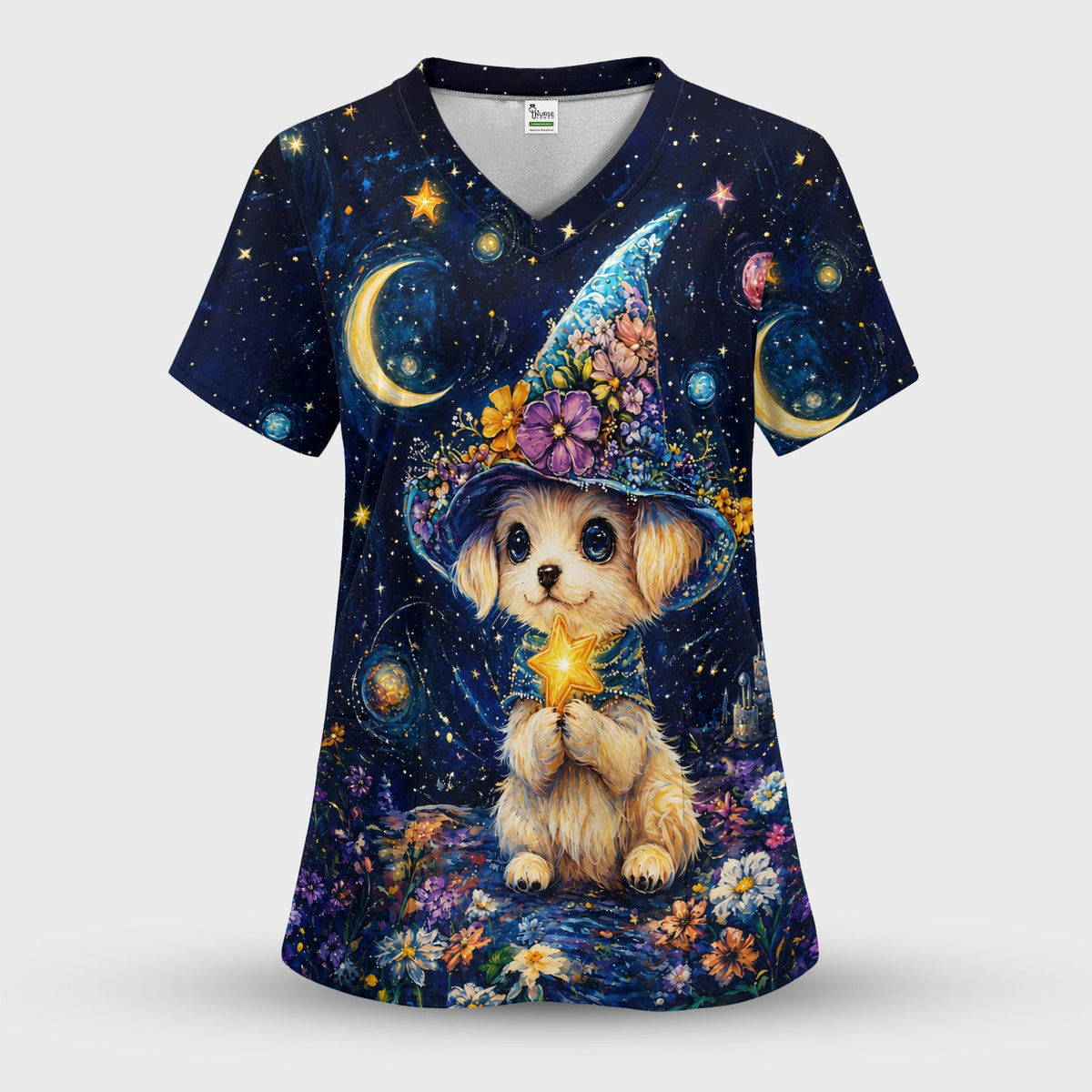 Puppy Wizard Nurse Scrub Top