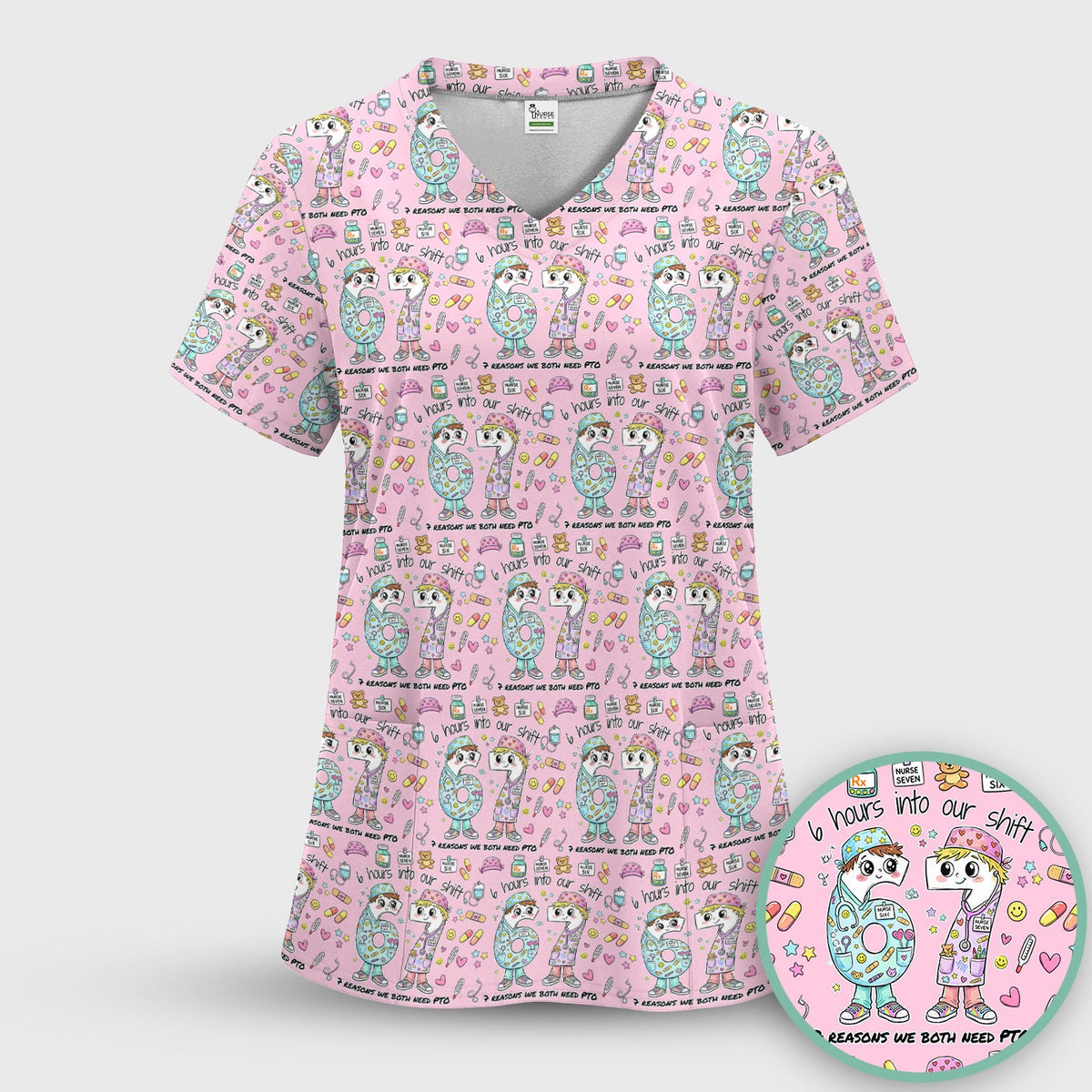 Six Hours Into Shift Beige Nurse Scrub Set