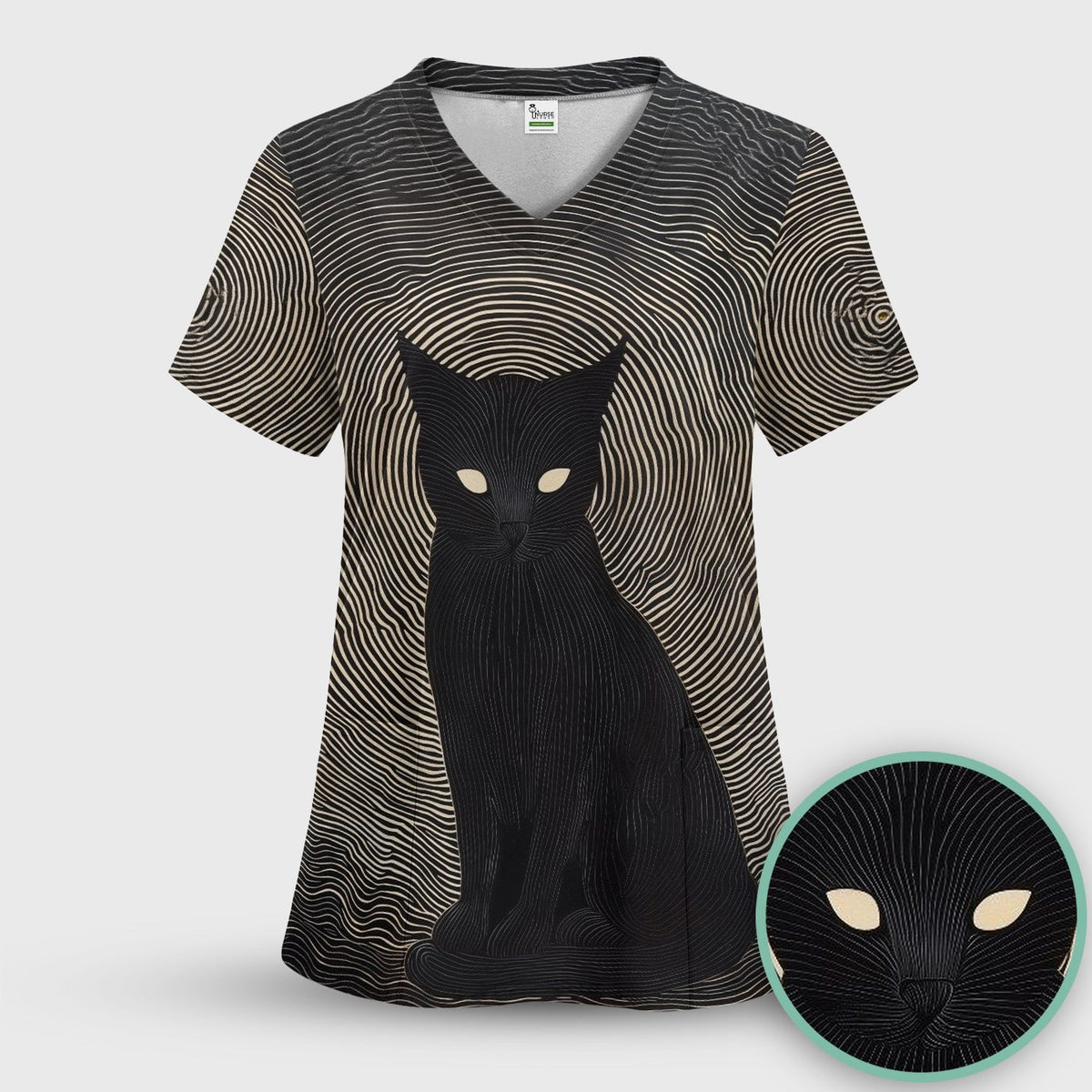Black Cat Line Art Nurse Scrub Set