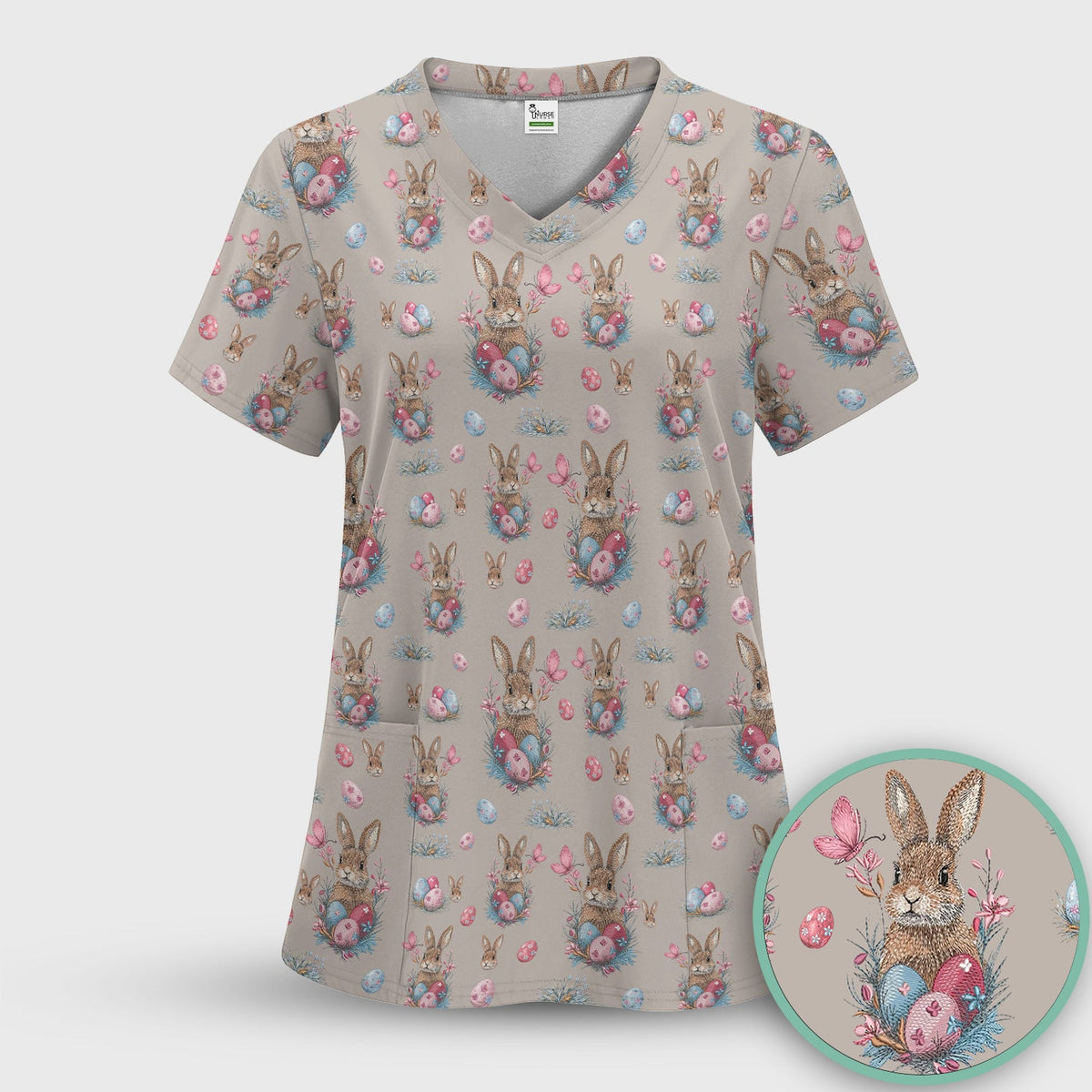 Pastel Easter Bunny Nest Nurse Scrub Set