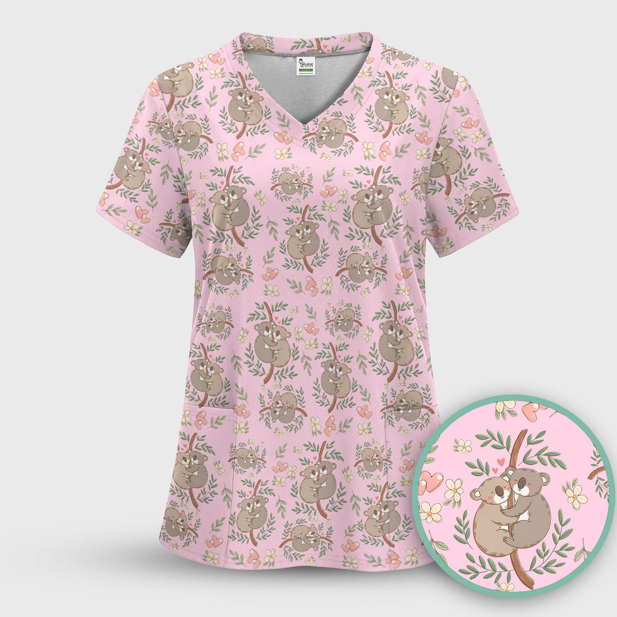 Koala Couple Floral Nurse Scrub Set