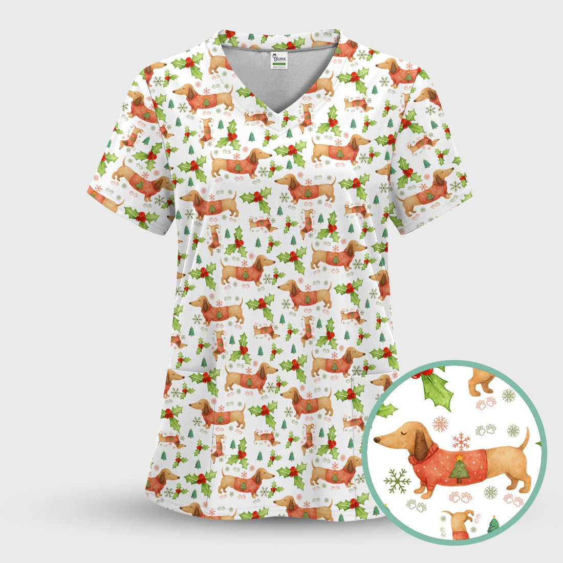 Funny Dachshund Nurse Scrub Top - Christmas Gift